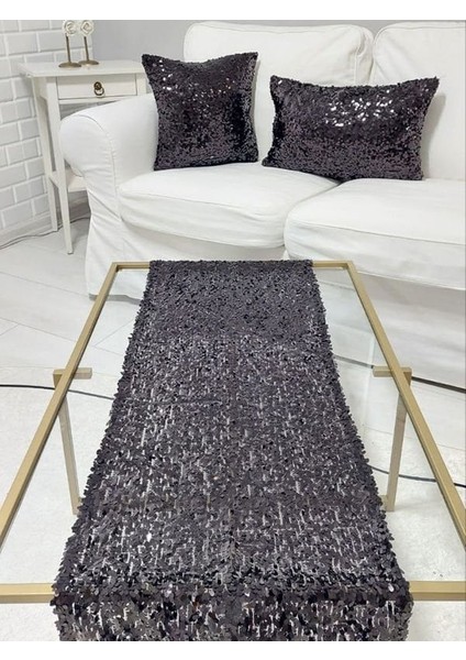 Pul Payetli 6mm Armut Kırlent Kılıfı Runner Kombin Set