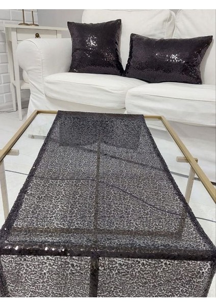 Pul Payetli 3mm Kırlent Kılıfı Runner Kombin Set