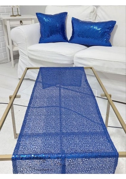 Pul Payetli 3mm Kırlent Kılıfı Runner Kombin Set