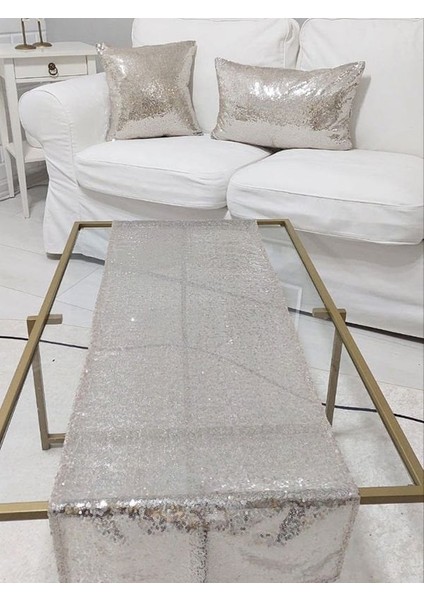 Pul Payetli 3mm Kırlent Kılıfı Runner Kombin Set