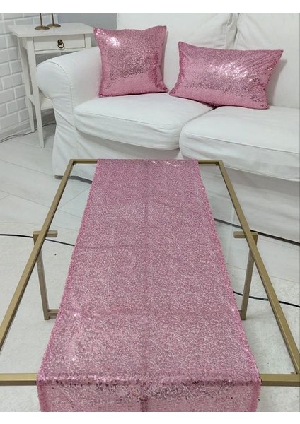 Pul Payetli 3mm Kırlent Kılıfı Runner Kombin Set