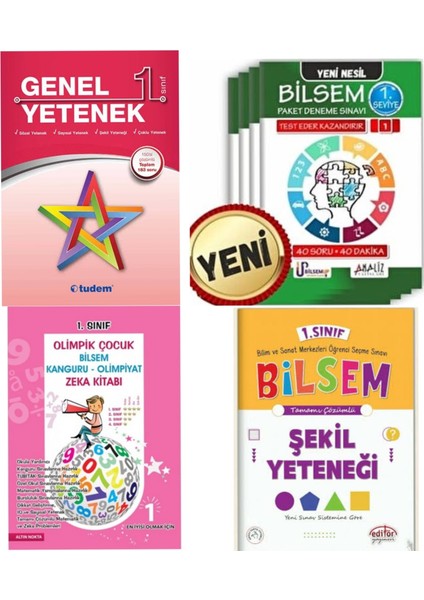 Tudem Yayınları 1. Sınıf Bilsem Deneme Seti Bilsem Şekil Yeteneği Bilsem Olimpik Çocuk Genel Yetenek 4 Parça