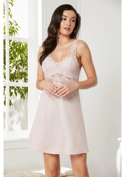 Penye Dantelli Gecelik & Sabahlık Takım - 4020 Pudra fırsatları