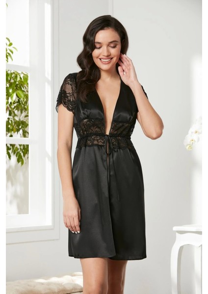 Saten Sabahlık - 1020 Siyah