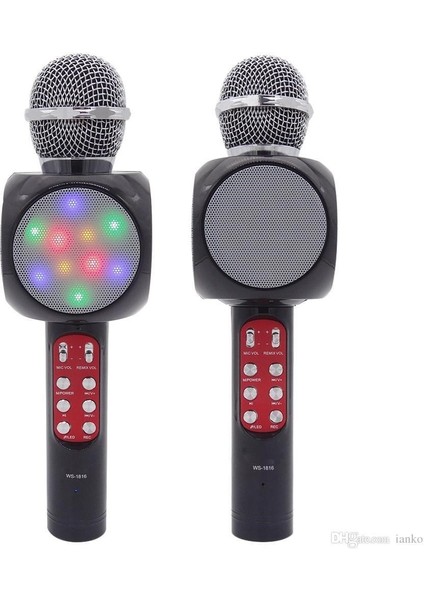 WS-1816 LED Işıklı Karaoke Mikrofon, Bluetooth Hoparlör Mp3;