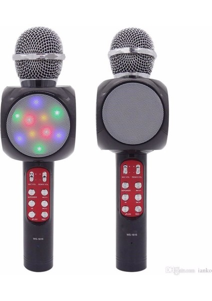 WS-1816 LED Işıklı Karaoke Mikrofon, Bluetooth Hoparlör Mp3;