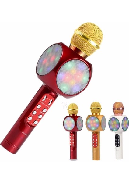 WS-1816 LED Işıklı Karaoke Mikrofon, Bluetooth Hoparlör Mp3;