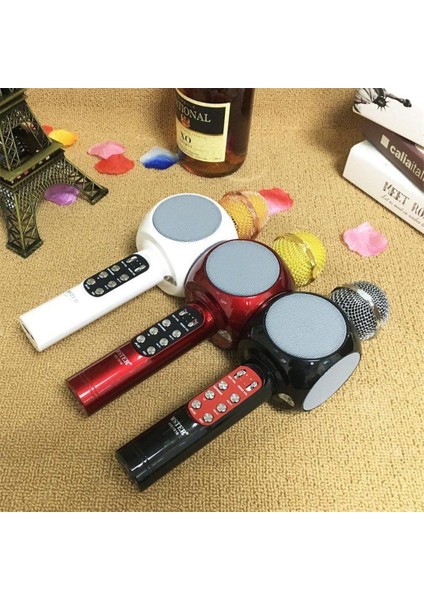 WS-1816 LED Işıklı Karaoke Mikrofon, Bluetooth Hoparlör Mp3;