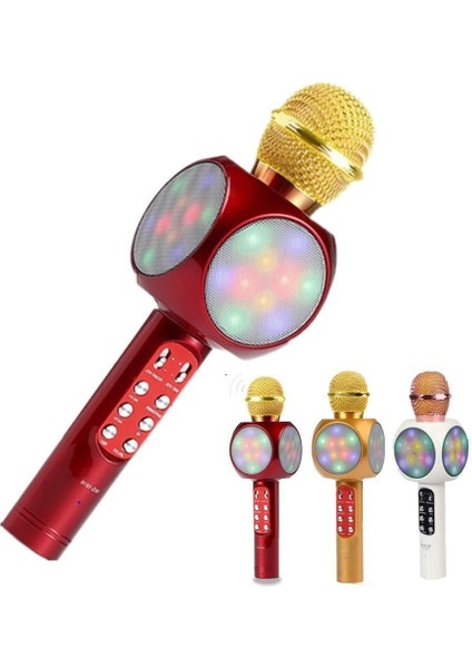 WS-1816 LED Işıklı Karaoke Mikrofon, Bluetooth Hoparlör Mp3;