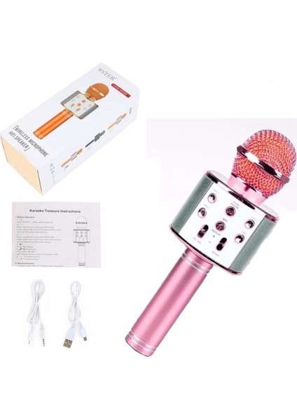 WS-858 Profesyonel Ses Kaydı Yapabilen Eğlenceli Karaoke Mikrofon WS858 Pembe