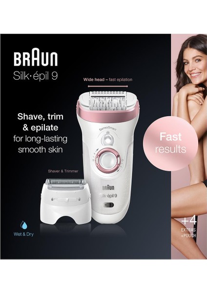 Silk-Épil 9 9725 Sensosmart Kablosuz Islak&kuru 5 Ek Parçalı 2'si 1 Arada Epilatör