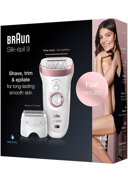 Silk-Épil 9 9725 Sensosmart Kablosuz Islak&kuru 5 Ek Parçalı 2'si 1 Arada Epilatör