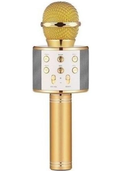 Karaoke Mikrofon Dahili Hoparlörlü USB Flash Destekli WS-858 Gold