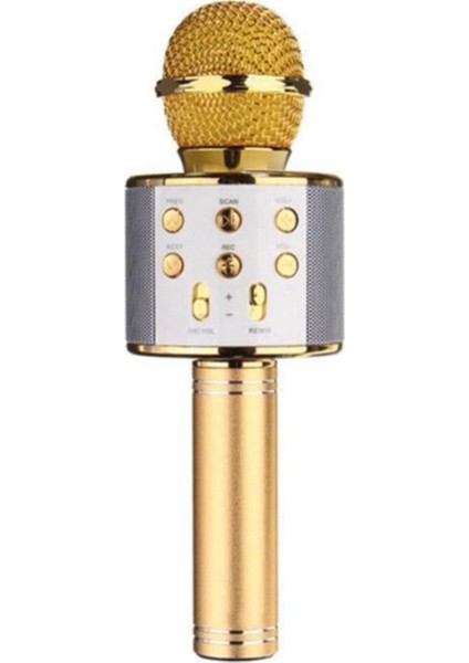 WS-858 Bluetooth*sd*aux*fm Kablosuz Gold Karaoke Mikrofon