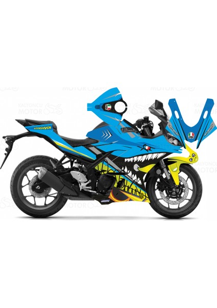 Yamaha R25 2019 Rossi Shark Design Mavi Sticker Set