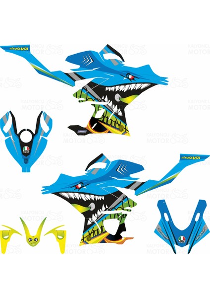 Yamaha R25 2019 Rossi Shark Design Mavi Sticker Set fiyatları