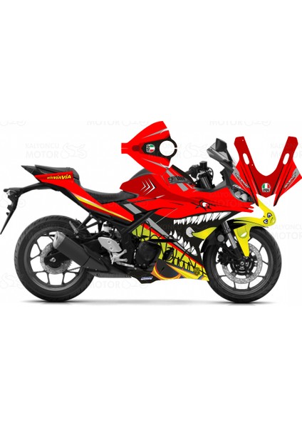 Yamaha R25 2019 Rossi Shark Design Kırmızı Sticker Set