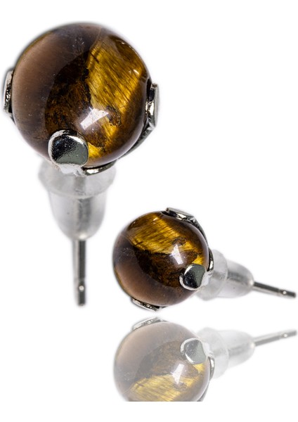 Sertifikalı Doğal Kaplan Gözü Taşı Nokta Doğal Taş Küpe