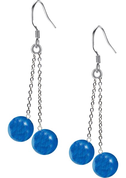 Sertifikalı Doğal Mavi Akik Taşı Gümüş Küpe