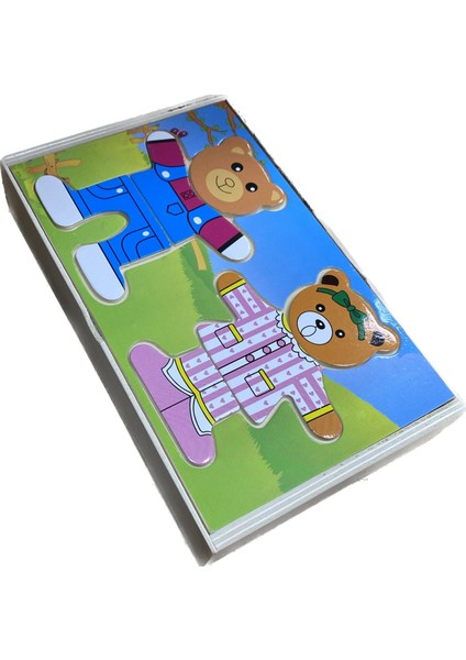 Eğitici Ahşap Oyuncak 2'li Ayı Ailesi Ahşap Kıyafet Giydirme Oyunu modelleri