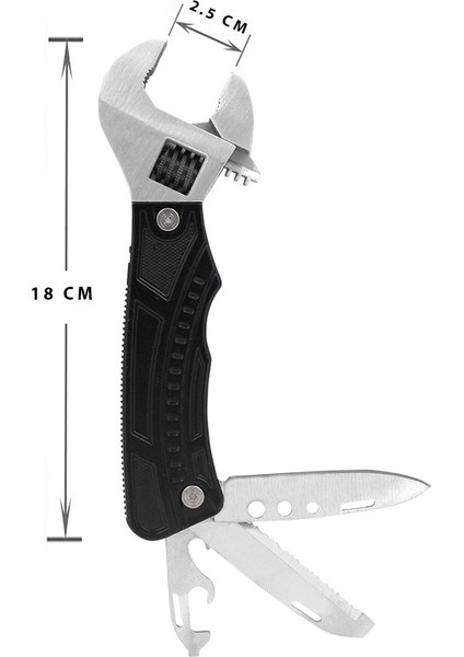 12 Fonksiyonlu Paslanmaz Çelik Kurbağacık Ingiliz Anahtarı - Siyah