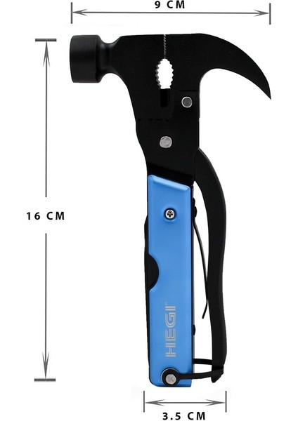 18 Fonksiyonlu Paslanmaz Çelik Çekiç ve Keser - Mavi