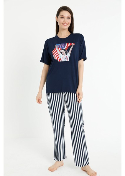 Kadın Baskılı Kısa Kollu Pijama Takımı 4084 TP-4084