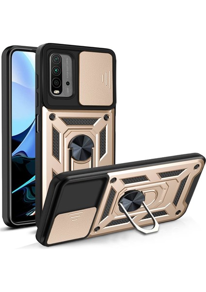 Xiaomi Redmi 9t Kılıf Lens Sürgülü Yüzüklü Tank Silikon Pars