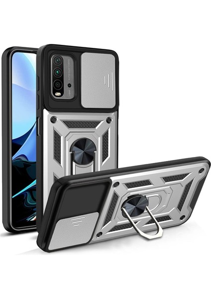 Xiaomi Poco M3 Kılıf Lens Sürgülü Yüzüklü Tank Silikon Pars