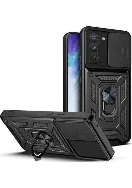 Samsung Galaxy S21 Fe Kılıf Lens Sürgülü Yüzüklü Tank Silikon Pars