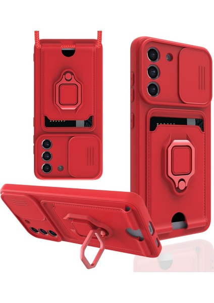 Samsung Galaxy S21 Fe Kılıf Ipli Lens Sürgülü Yüzüklü Kartvizitli Silikon Zuma