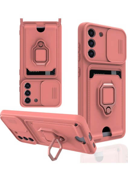 Samsung Galaxy S21 Fe Kılıf Ipli Lens Sürgülü Yüzüklü Kartvizitli Silikon Zuma