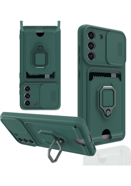 Samsung Galaxy S21 Fe Kılıf Ipli Lens Sürgülü Yüzüklü Kartvizitli Silikon Zuma