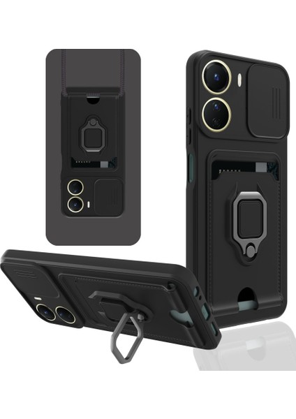 Vivo Y35 Kılıf Ipli Lens Sürgülü Yüzüklü Kartvizitli Silikon Zuma