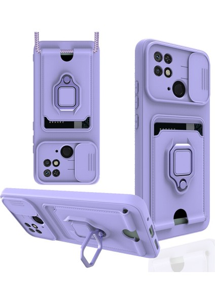 Xiaomi Poco C40 Kılıf Ipli Lens Sürgülü Yüzüklü Kartvizitli Silikon Zuma