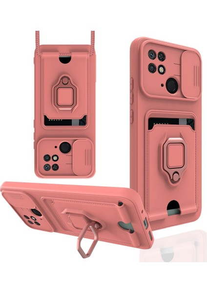 Xiaomi Poco C40 Kılıf Ipli Lens Sürgülü Yüzüklü Kartvizitli Silikon Zuma