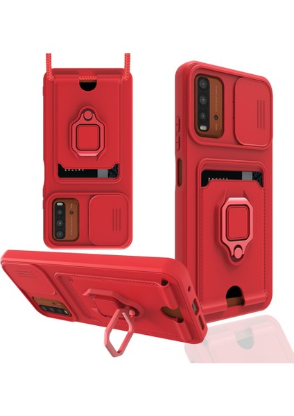 Xiaomi Poco M3 Kılıf Ipli Lens Sürgülü Yüzüklü Kartvizitli Silikon Zuma