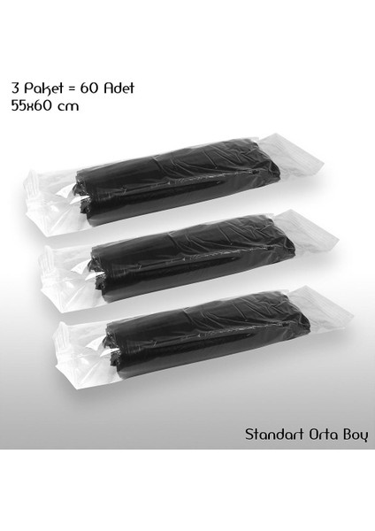 Çöp Torbası Orta Boy 55X60 cm 3 Rulo = 60 Adet
