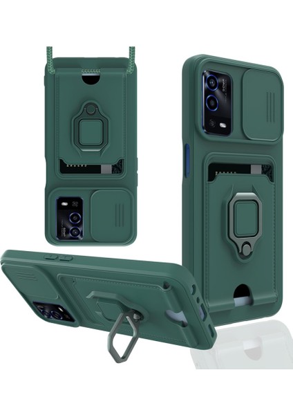 Oppo A16 Kılıf Ipli Lens Sürgülü Yüzüklü Kartvizitli Silikon Zuma