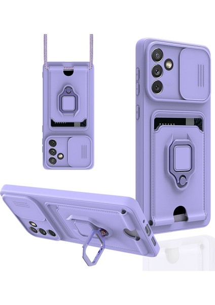 Samsung Galaxy A04S Kılıf Ipli Lens Sürgülü Yüzüklü Kartvizitli Silikon Zuma