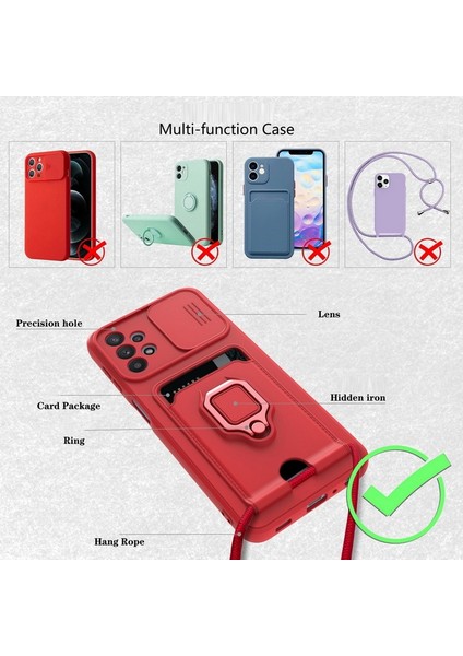 Samsung Galaxy A04S Kılıf Ipli Lens Sürgülü Yüzüklü Kartvizitli Silikon Zuma modelleri