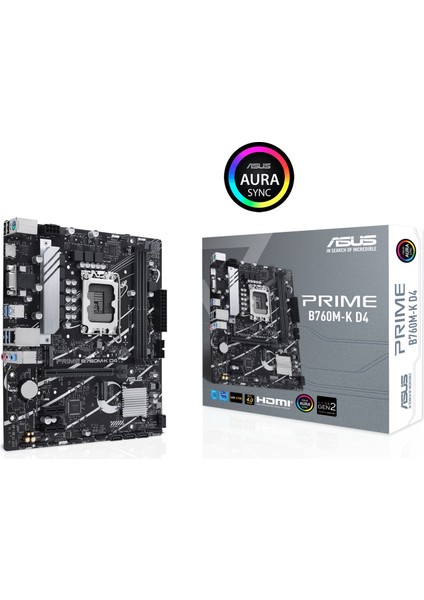 Prıme B760M-K D4 Intel B760 Lga1700 DDR4 5333 Hdmı Vga 2X M2 Usb3.2 Aura Rgb 2.5Gbit Lan Matx (Prıme B760M-K D4) Anakart