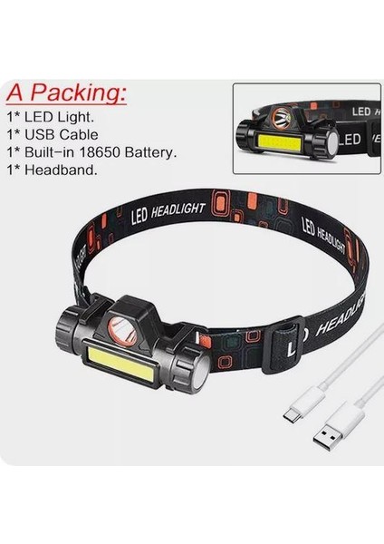 Kafa Lambası Cob + Xpe LED Şarjlı Dahili Pil Mıknatıslı 2 Modlu