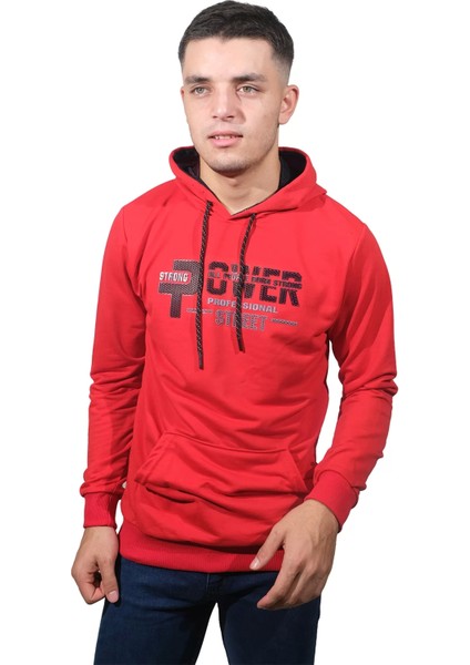 Erkek Power Kırmızı Kapüşonlu Sweatshirt -204
