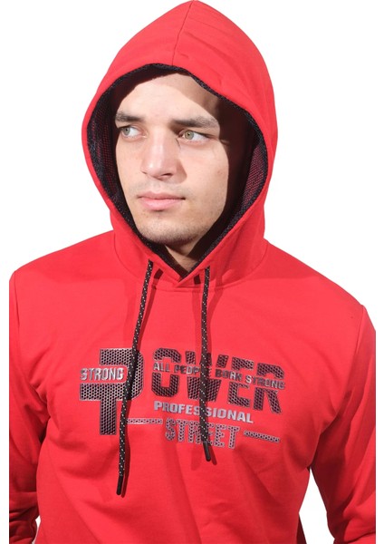Erkek Power Kırmızı Kapüşonlu Sweatshirt -204