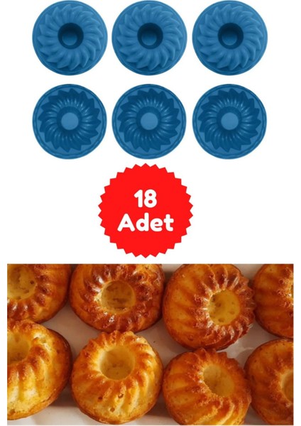 Mavi 18'li Silikon Mini Kek Kalıbı - Muffin Kalıbı 18 Adet Göbekli Kek Kalıbı Göbekli Mini Kek Kalıbı 18'li Mavi