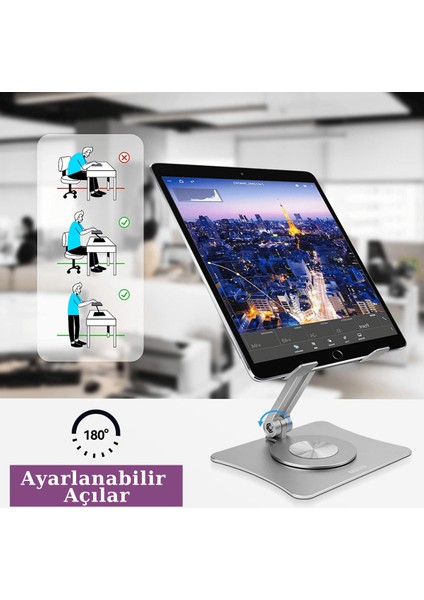 Alüminyum 360° Dönebilen Katlanabilir Ayarlı Tablet Telefon Tutucu 9,7 Inç – 17 Inç Aralığı