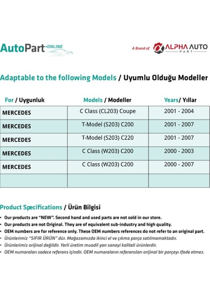 Mercedes C Class CL203, W203,S203 Için Yakıt Hortumu