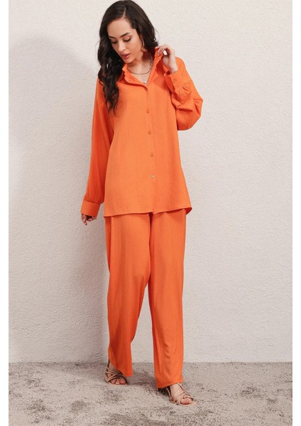 Kadın Oranj Oversize Alt-Üst Ikili Örme Takım HZL23W-BD158581