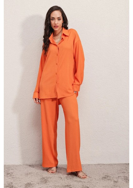 Kadın Oranj Oversize Alt-Üst Ikili Örme Takım HZL23W-BD158581